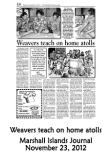 Weavers teach on home atolls.  Marshall Islands Journal