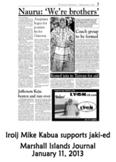 Iroij Mike Kabua supports jaki-ed.  Marshall Islands Journal